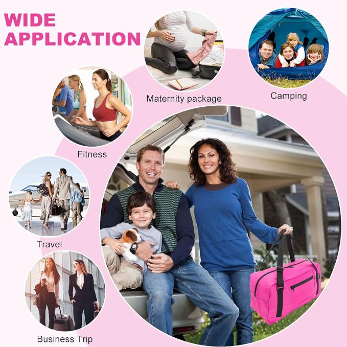 HOLYLUCK Foldable Travel Duffel Bag For Women & Men Luggage Great for Gym - Fuchsia - Image 6