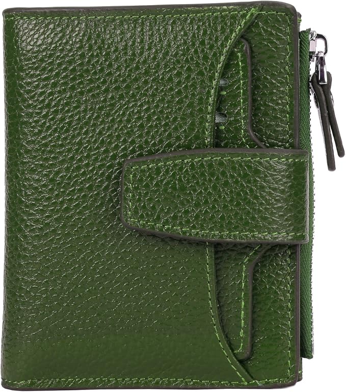 Women's RFID Blocking Leather Small Compact Bi-fold Zipper Pocket Wallet Card Case Purse with id Window by AINIMOER