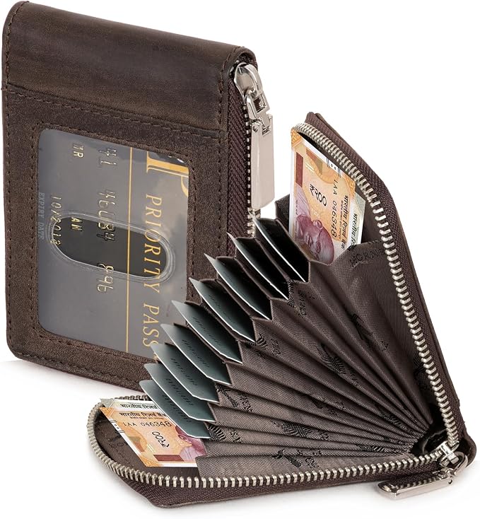 HORNBULL Steve RFID Blocking Leather Wallet for Men | Vertical Credit Debit Card Holder, Zip Around Wallet (Brown) - Image 2
