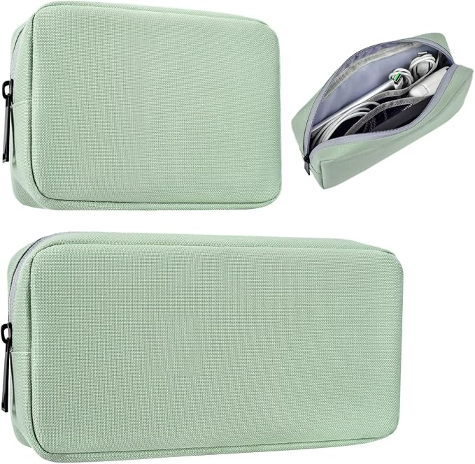 imComor Universal Electronics Accessories Case Bag, 2-Pack Portable Soft Carrying Case Bag Pouch Wire Cable Organizer for Hard Drive, Power Adapter, Laptop Mouse, Cosmetics Kit, Small+Big-Mint Green by imComor