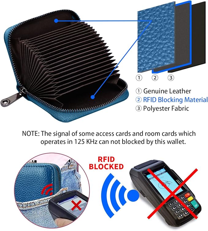 Linno RFID 20 Slots Credit Card Holder Genuine Leather Small Wallet for Women or Men with Zipper - Image 3