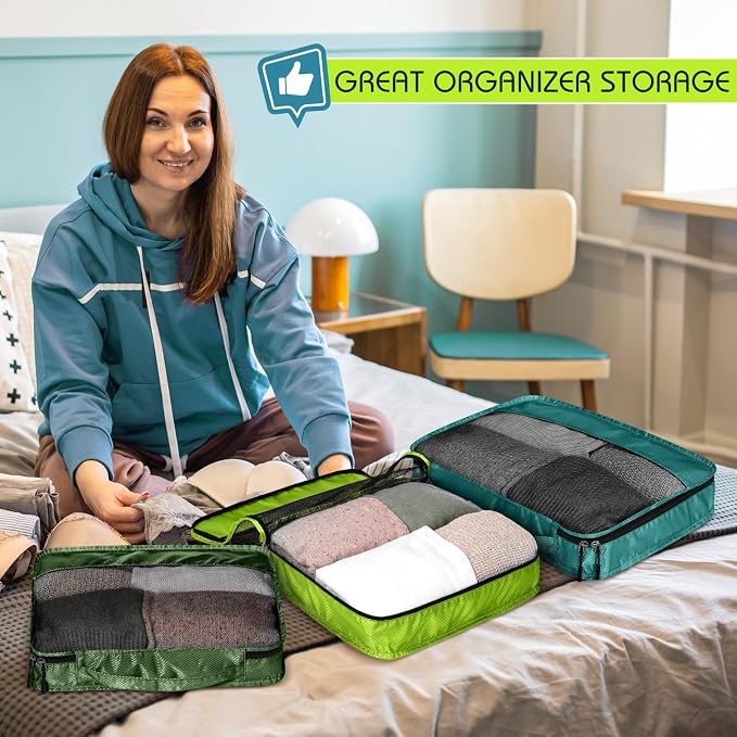 5 Pcs Packing Cubes for Suitcase Large Travel Cubes Carry on Luggage Organizer Bags for Clothes Accessories(Mixed,Green) - Image 6
