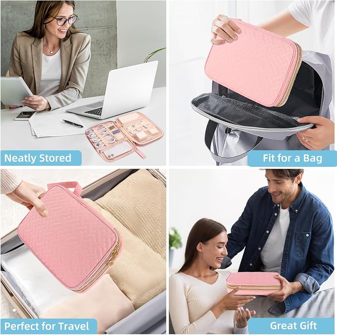 Electronics Organizer Travel Case, Charger Bag Cord Organizer Travel, All-in-One Cable Organizer Bag for Charger, Cords, Phone, Headphones, Flash Drive, SD Card (Pink, Large-Double Layer) - Image 6