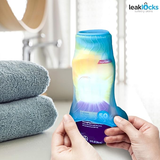 Rinseroo LeakLocks® Toiletry Skins 4-Pack w/Travel Bag | "Elastic Sleeve for Leak-Proofing, Fits Standard/Travel Sized Toiletries, Reusable Accessory, For Suitcase/Carry-on " - Image 5