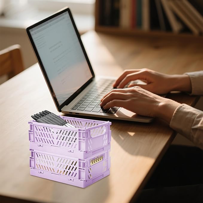 6 Pack Mini Foldable Small Plastic Baskets for Organizing and Storage，Collapsible Storage Crates,Mini Bins for Home Kitchen Bedroom Bathroom Office (Purple, Small 6x4x2.2) - Image 6