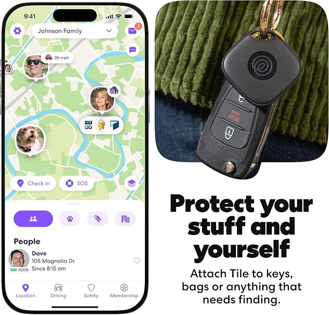 Life360 Tile - Bluetooth Tracker, Keys Finder and Item Locator for Keys, Bags and More. Phone Finder. Both iOS and Android Compatible. 4-Pack (Black/Pink Punch/Navy Blaze) - Image 2