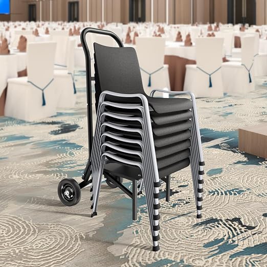 VEVOR Folding Chair Rack, 150 LBS Capacity, Heavy-Duty Chair Cart for Stacking 10 Chairs, Multi-Function Metal Chair Storage Dolly with Rubber Wheels, Push-Style Chair Holder, Matte Black - Image 8