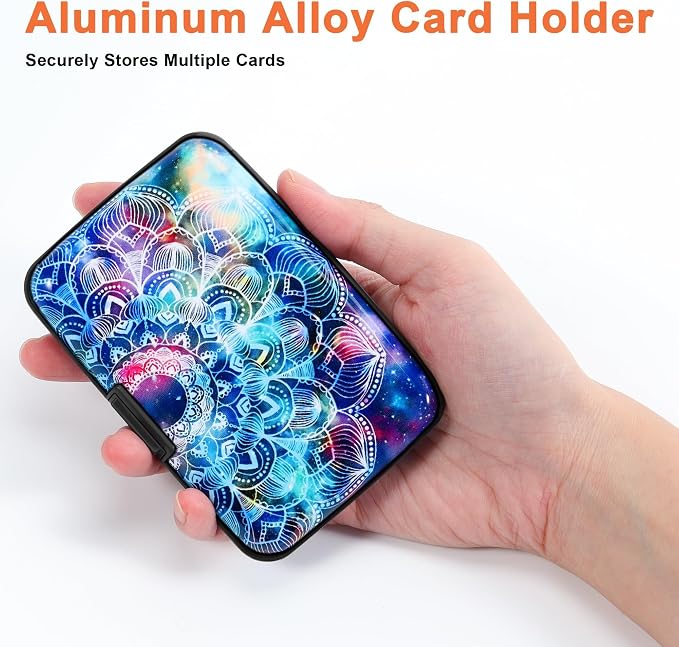 Mayski Credit Card Holder for Women RFID Blocking Wallet, Mandala | Card Wallets for Women Small Mini Business Metal Accordion Aluminum Alloy Hard Case for Men - Image 3