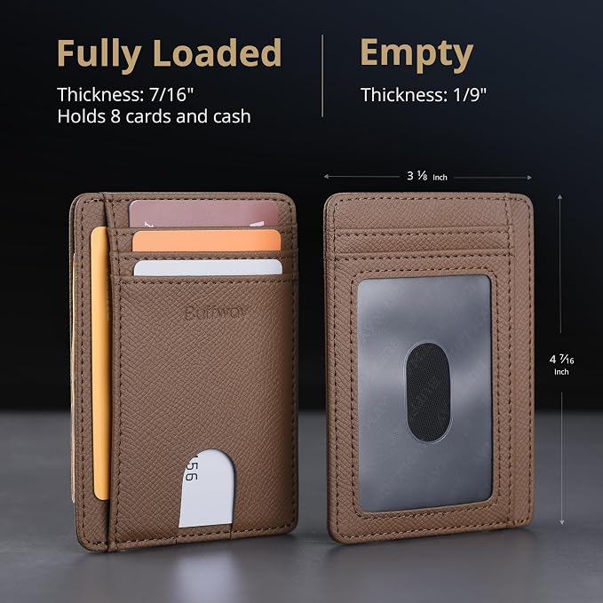 Buffway Slim Minimalist Front Pocket RFID Blocking Leather Wallets for Men and Women - Galaxy Maroon - Image 5