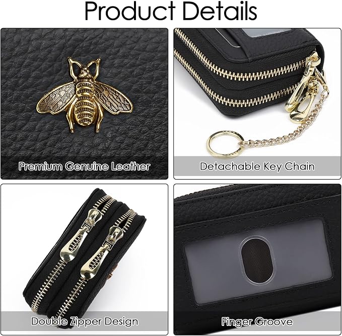 imeetu RFID Credit Card Holder, Small Card Wallet Women, Leather Card Case | Genuine Leather Women's Card & id Cases, Change Coin Purse with Zipper Keychain id Window, 20 Colors & 3 Styles, Daily, Gifts - Image 6