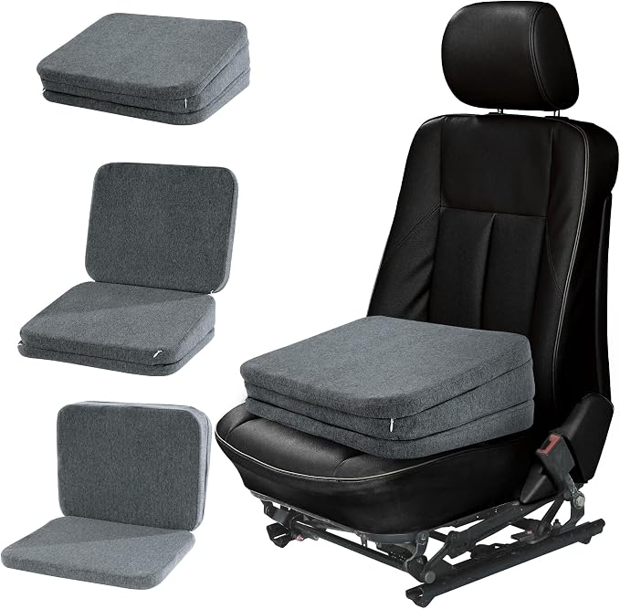HOMBYS Adjustable Car Booster Seat for Short Drivers, 3 Heights for Different People, Adult Car Seat Cushions for Driving, Supportive Car Seat Pad for Lower Back Pain Reduce, (17"x13.8"x6.3", Grey) by HOMBYS