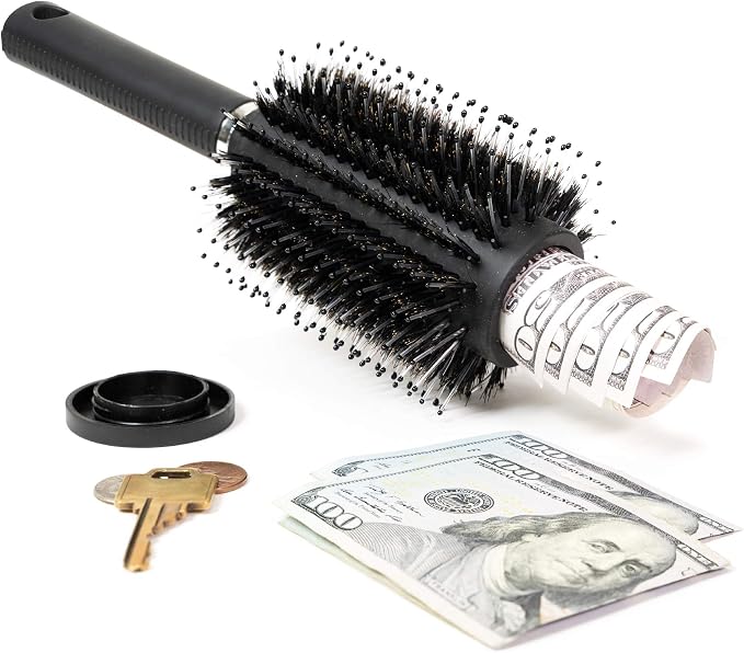 9“ Diversion Round Hair Brush with Secret Hidden Compartment, Safe Stash Box Container for Money, Jewelry, House Keys, Valuables, for Travel or Home Use by WYZworks