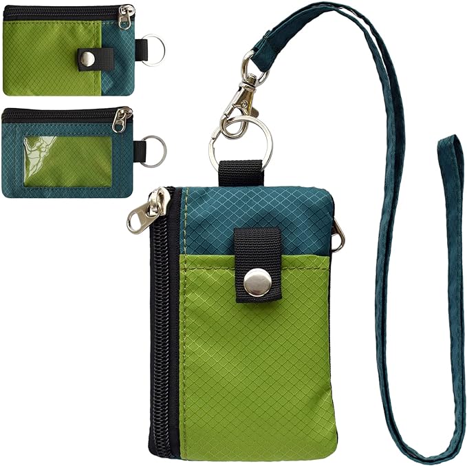 CHENSPRX Minimalist RFID Blocking Small Wallet with ID Window,WaterResistant Zip Id Case Wallet with Lanyard Keychain for Cards,Cash,Travel,Women,Men by CHENSPRX