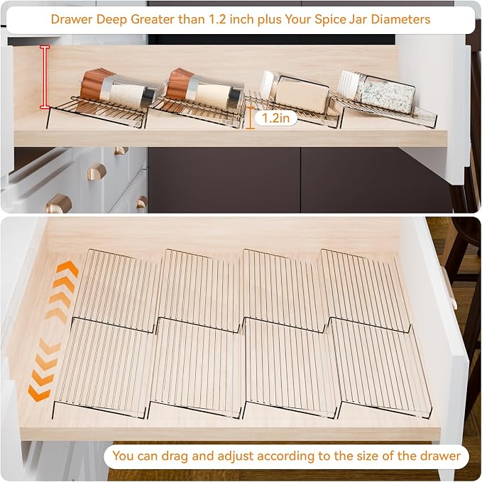 4 Pack Adjustable Narrow In Drawer Spice Organizer - Expandable From 9'' to 17.7'' - Acrylic Drawer Seasoning Organizer,Clear Spice Drawer Insert Tray for Drawers Condiment,Jar Organization - Image 4