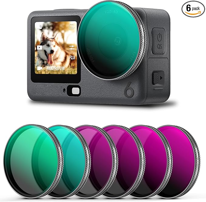 Walking Way Camera Lens Filters UV ND PL Set Compatible with DJI Osmo Action 6 Accessories Kit, 4 Pack CPL ND8 ND16 ND32 Camera Lens Polarizing Neutral Density Filters Multicoated HD Optical Glass by WalkingWay