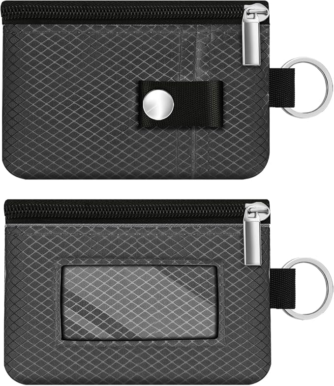 Minimalist RFID Blocking Small Wallet with ID Window,WaterResistant Zip Id Case Wallet with Lanyard Keychain for Cards,Cash,Travel,Women,Men (DarkGrey) by CCUMI