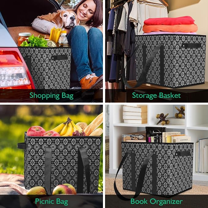 Reusable Grocery Bags 6 Pack, Foldable & Water Resistant Shopping Bags | Large Grocery Tote Bag Water Resistant Shopping Bags Foldable Grocery Bag for Clothes,Shoes and Picnic - Image 2
