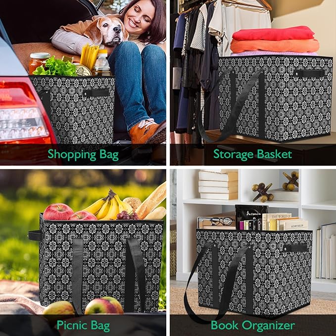 Reusable Grocery Bags 4 Pack, Foldable & Water Resistant Shopping Bags | Large Grocery Tote Bag Water Resistant Shopping Bags Foldable Grocery Bag for Clothes,Shoes and Picnic - Image 2