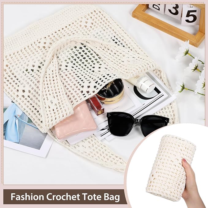Sightor Crochet Tote Bag, Mesh Beach Bag Knit Summer Hobo Bag for Women | Beach Tote bag Vacation Outfits Aesthetic Boho Bag - Image 5