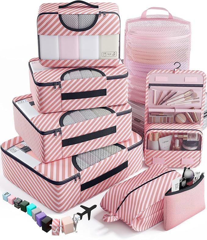 Veken 8 Set Packing Cubes for Travel Essentials, Suitcase Organizer Bags in 4 Sizes, Carry-On Luggage Accessories with Laundry Bag, Airplane Must Have with 99-Count Mesh Holes by Veken