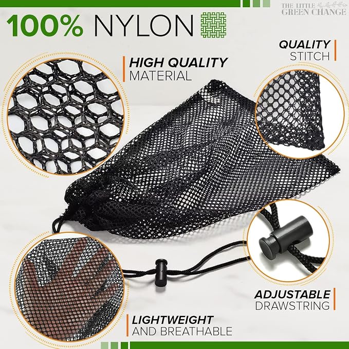 Small Mesh Bags Drawstring, 11.8"x7.48", 10 Pack, Nylon (Black), Reusable | Small Net Bag; Lightweight, Breathable; for Travel, Gym, Swimwear, Laundry, Sports, Beach Gear, Camping & Daily Organization - Image 3