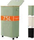 Vincona Laundry Basket with Wheels, Dirty Clothes Hamper on Wheels, Rolling Tall Laundry Hamper with lid for Laundry Room, Dorm and Bathroom, 75L Sage Green by Vincona