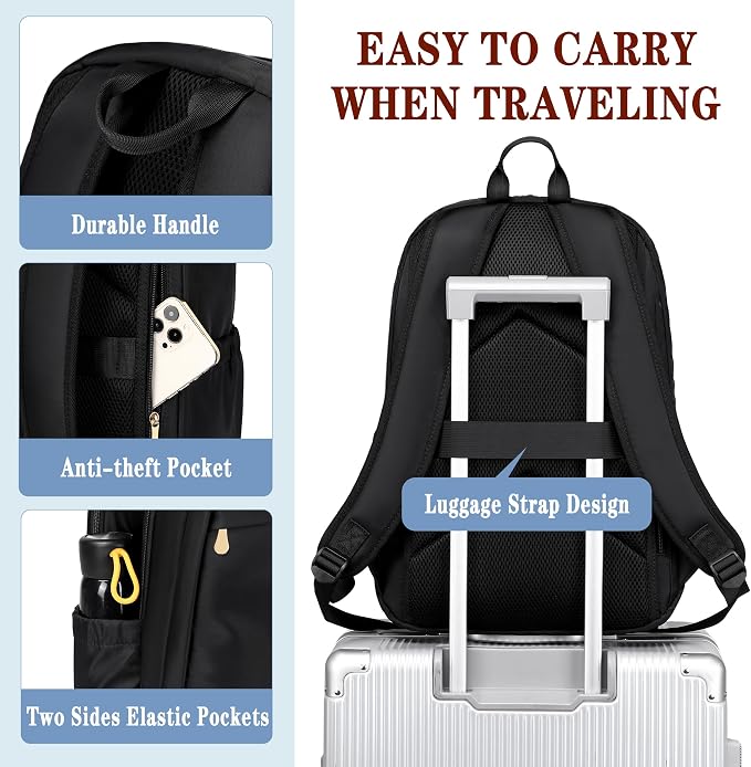 Travel Laptop Backpack for Women 15.6 Inch Computer Backpacks with USB Charging Hole Anti Theft Carry on Bag College Bookbag Large Black Back Pack for Work Business Traveling Commuter Daypack-Black - Image 5