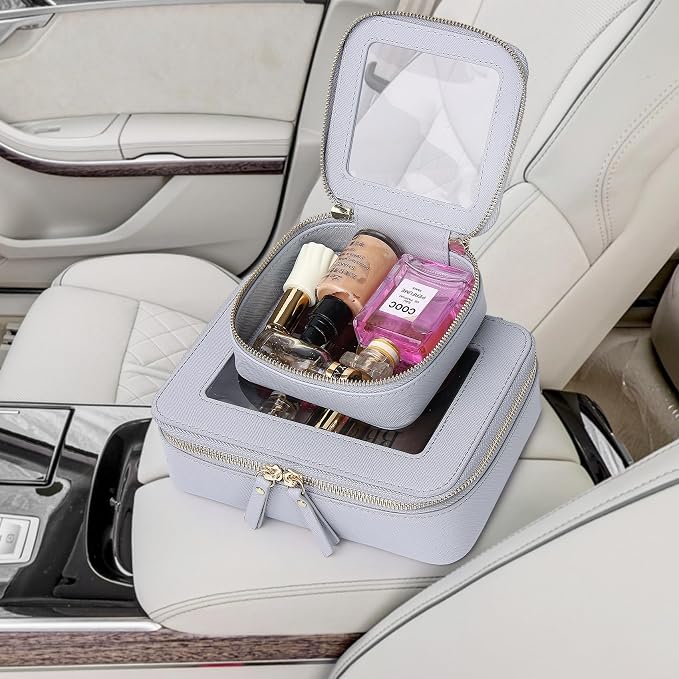 Pinkmik Clear Makeup Bag, (Gray, M+MINI) | 2PC,Waterproof, Travel Case for Cosmetics and Toiletries, Women's Purse Organizer, Clear Car Bag with Zipper - Image 6