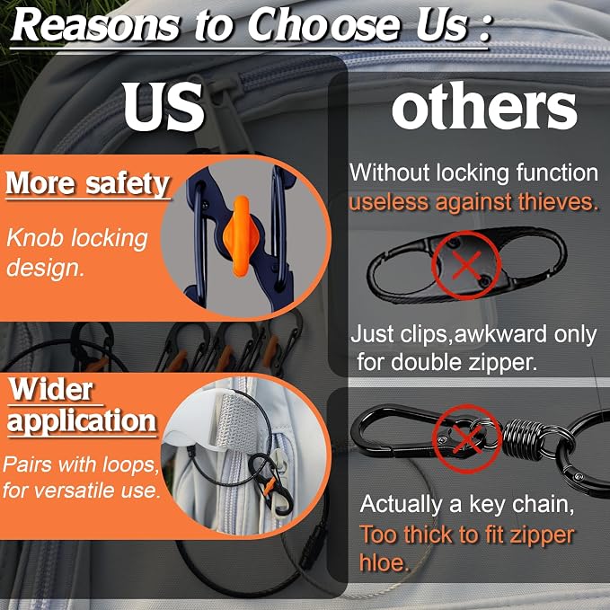 Qivievsa 6+2Pcs Zipper Clips Anti Theft Travel Set, Black | 6 Lockable Zipper Clips with 2 Extension Rings, For Backpack Locks, Crossbody Bag, Suit for Double/Single Zippers - Image 5