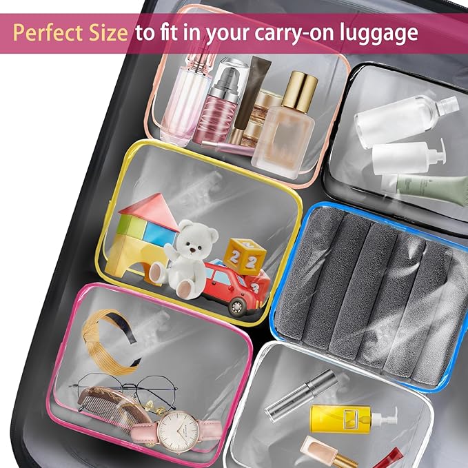 6 Pack Toiletry Bag Makeup Bag Cosmetic Bag, TSA Approved Clear Travel Toiletry Bag wih Zippers, Quart Size Travel Makeup Cosmetic Bag for Women Men, Carry on Airport Airline Compliant Bag, 6 Colors - Image 6