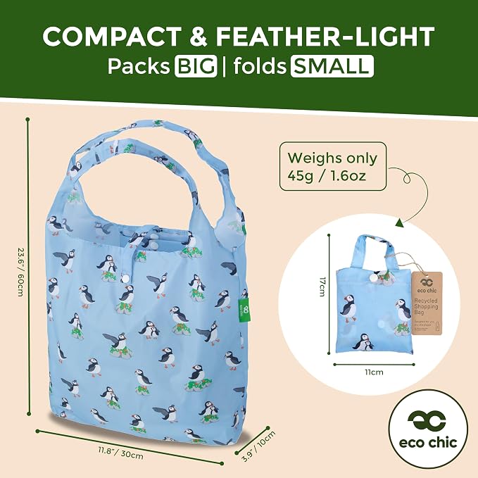 ECO CHIC Foldable Reusable Grocery Bags - Lightweight, Recycled & Reusable Shopping Bag - Waterproof Packable Tote - Image 4