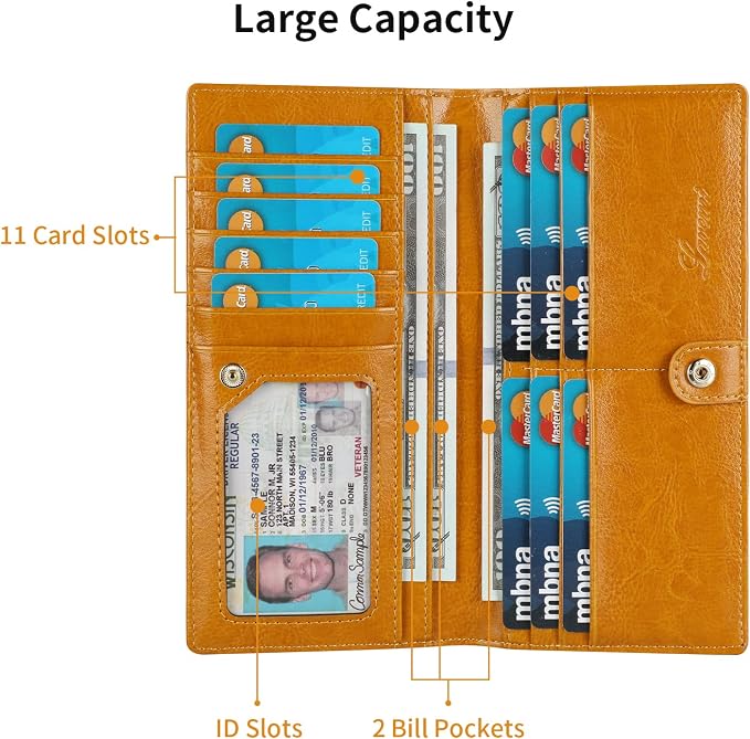 Ultra Slim Thin Leather Women Wallet RFID Blocking Credit Card Holder Bifold Long Ladies Billfold - Image 5