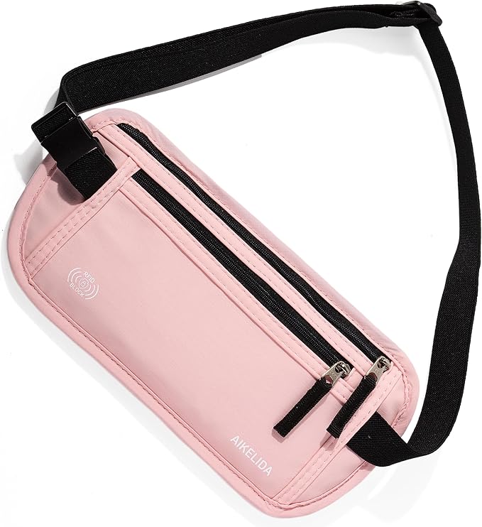 Money Belt - Slim Passport Holder RFID Blocking Travel Wallet Undercover Fanny Packs for Men Women - Pink - Image 4