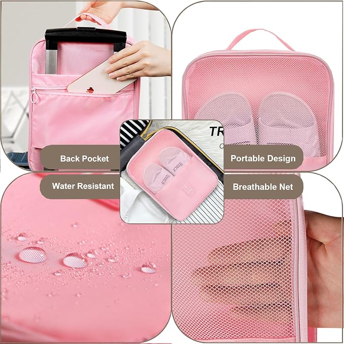 Shoe Bag for Travel, Travel Shoe Bag for Packing, Hold 3 Pairs of Shoes, Travel Essentials for Flying Shoe Organizer Shoe Storage Bag for Travel Pink - Image 5
