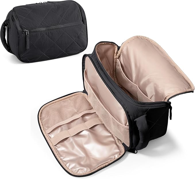 Marscamd Travel Toiletry Bag for Women, Wide-Open Makeup Organizer, Black | 150° wide opening, water-resistant fabric, stain-resistant pocket flap & lightweight carry by Marscamd