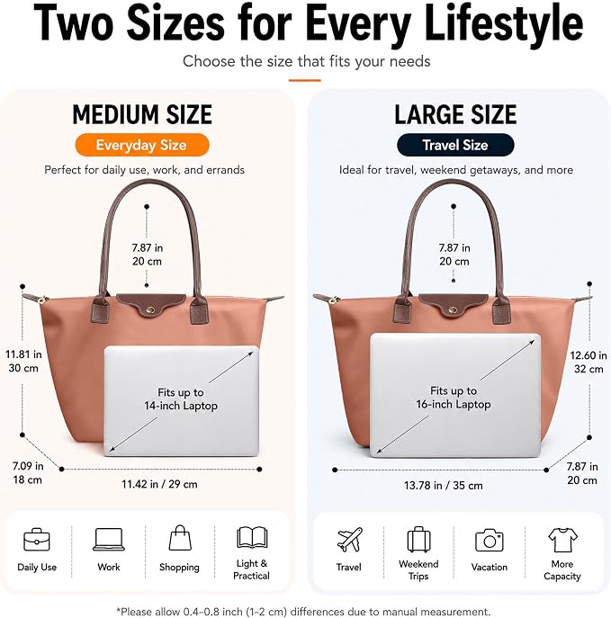 Nylon Tote Bag for Women, Lightweight Foldable Shoulder Tote with Zipper, Large Work Travel Bag for Everyday Use - Image 6