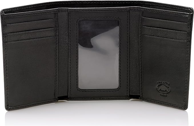 Stealth Mode Trifold Leather Wallet for Men with RFID Blocking | Black Crunch Top Grain Napa Leather, 9 Card Slots, ID Window, Gift Box – Gift for Dad, Husband, or Son by StealthModeWallets