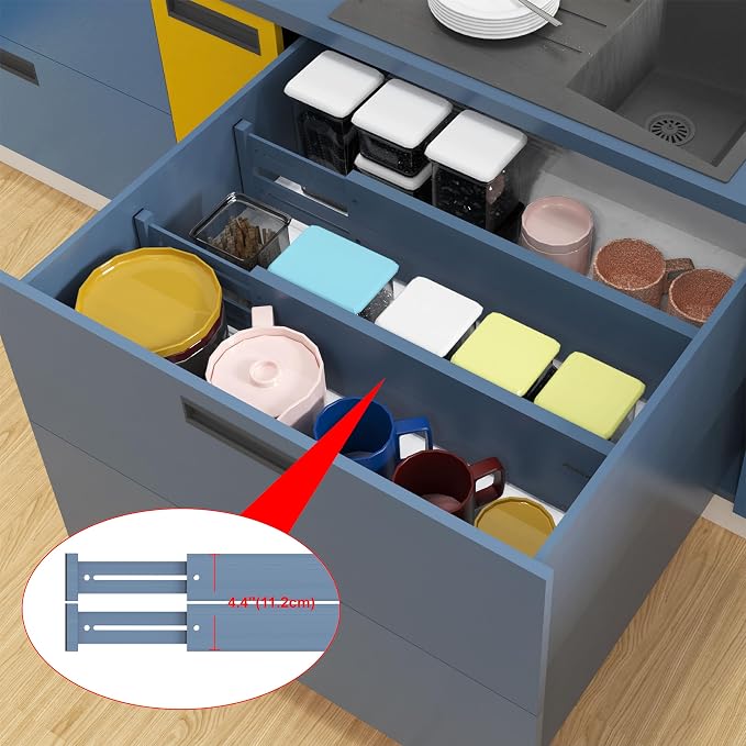 Bamboo Drawer Dividers, Expandable Drawer Separators Splitter,17-22 inches Long Adjustable Spring-loaded Organizer for Large Utensil, Clothes, Tools Drawers (Blue) - Image 7