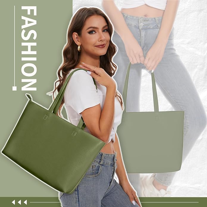 KALIDI Tote Bag Zipper Shoulder Bag Vegan Leather Purses Satchel for Women | Large Casual Handbag for Work Commuting Dating College Everyday - Image 2