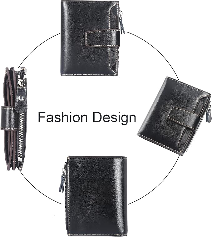 Small Compact Women Wallet RFID Blocking Genuine Leather Bifold Purse with ID Windows - Image 3