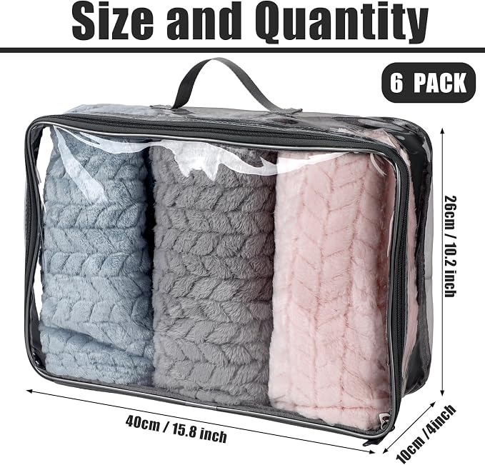 6 Pieces Large Clear Travel Packing Cube Clear Vinyl Zippered Storage Bags See Through Moving Bag PVC Multipurpose Pouch with Handle for Suitcase Shirts Dress Storage (Gray, 15.8 x 10.2 x 3.9 Inch) - Image 2