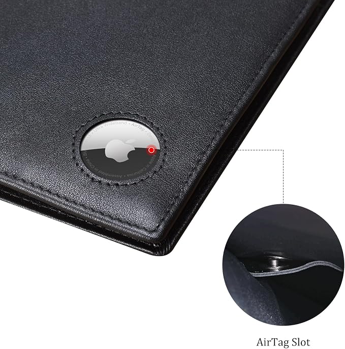 Polare Leather AirTag Passport Holder RFID Blocking Travel Bifold Wallet | Luxury Napa Cowhide Leather, AirTag Slot, Vintage Passport Cover Case, International Travel Wallet, Black - Image 5