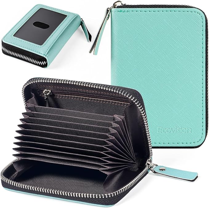Credit Card Wallet, RFID Card Case Wallet, Zipper Card Cases Holder for Men Women, RFID Blocking, KeyChain Wallet, Compact Size Card Organizer Case for Women by Ecovision