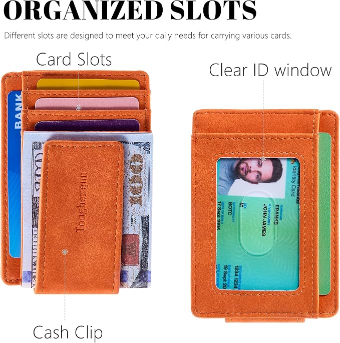 Toughergun Slim Wallet for Men RFID Blocking Money Clip, Minimalist Front Pocket Credit Card Holder, Magnetic Thin Mens Wallets with ID Window - Image 4