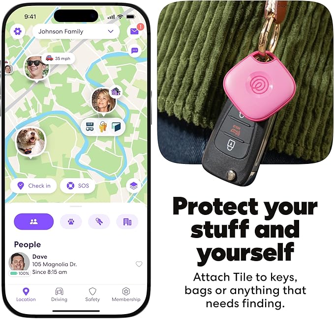 Life360 Tile - Bluetooth Tracker, Keys Finder and Item Locator for Keys, Bags and More. Phone Finder. Both iOS and Android Compatible. 4-Pack - Image 3