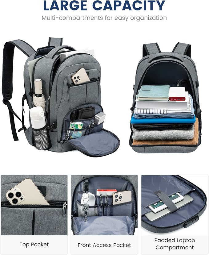 LOVEVOOK Large Laptop Backpack for Men,17.3Inch Heavy Duty Travel Backpack | TSA-Friendly with Anti-Theft,Carry On Flight Approved,College Work Bookbag,Water Resistant Business Backpack for Men Women - Image 2