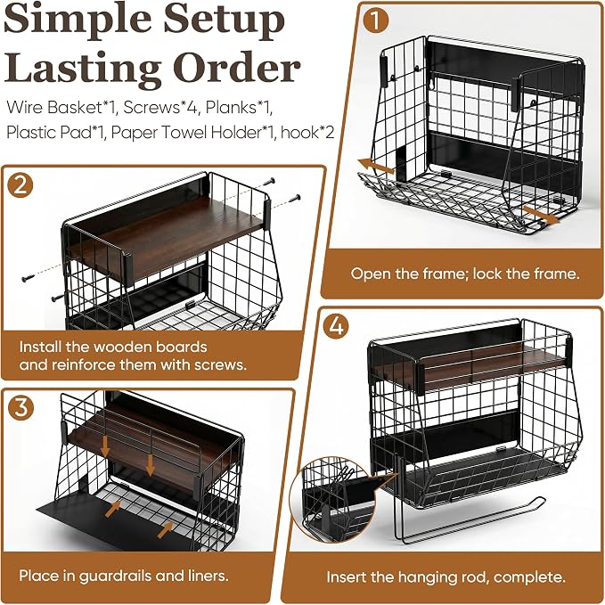 Magnetic Spice Rack for Fridge with Paper Towel Holder 2 Hook, Fruit Basket | Kitchen Storage and Organizer, Full‑Enclosed Magnetic Shelf 33 lbs for Laundry, Pantry, Coffee Bar and RV - Image 9
