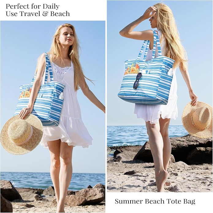 Trifabricy Beach Bags for Women, Waterproof Large Tote Bag With Zipper | Waterproof Sandproof, Zipper Closure, Wet Pocket, For Beach Gym Travel Shopping Vacation, Durable Lightweight, Easy Clean - Image 7