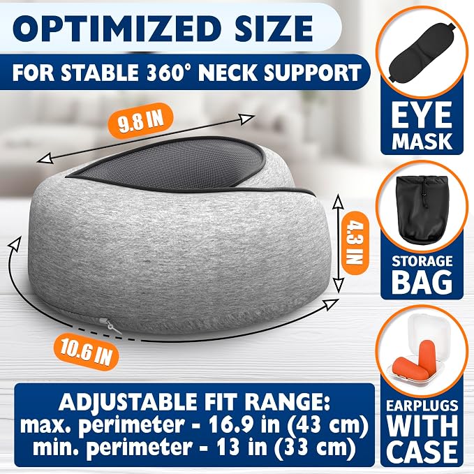 Travel Neck Pillows for Airplanes, 4-in-1 Set, 360° G-Shape | Memory Foam Airplane Pillow for Sleeping on Long Flights, Car & Train; Washable Cover, 3D Eye Mask, Earplugs & Bag (Updated) - Image 2