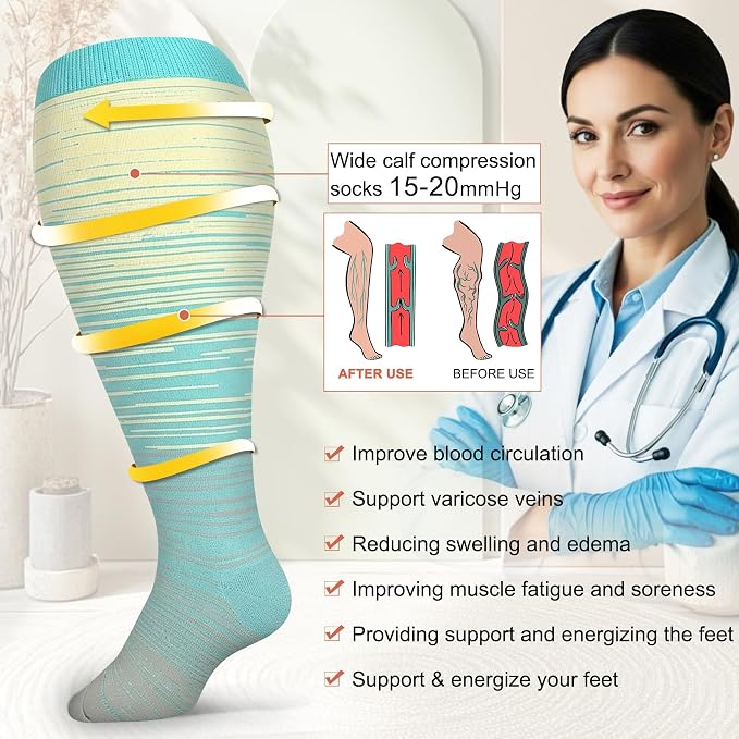 Diu Life 3 Pairs Plus Size Compression Socks for Women and Men Wide Calf Extra Knee High Support for Circulation - Image 3